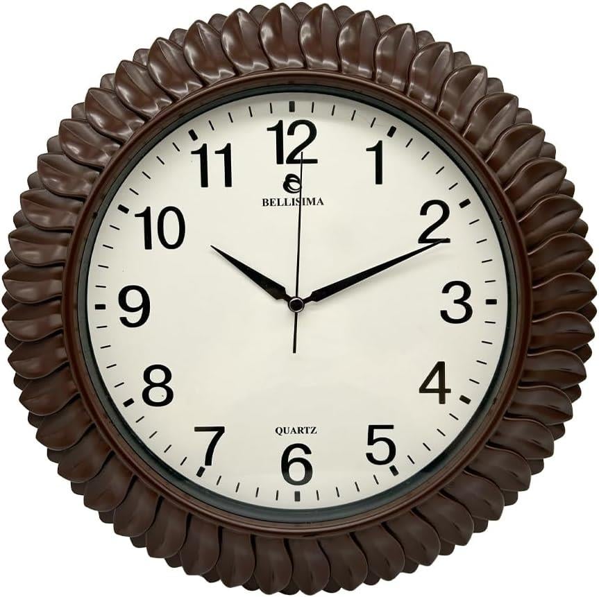BL-1074 Serisi Klasik Kadran Yaprak Desenli Sessiz Akar 30 cm Duvar Saati Bordo