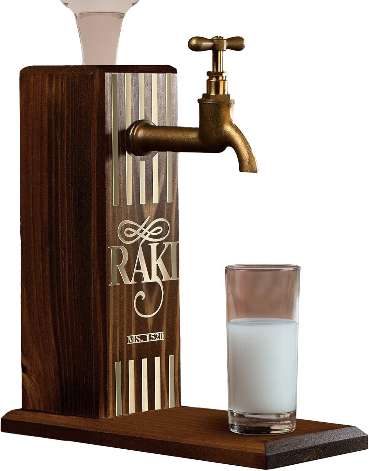 Gift Özel Rakı Baskılı Musluklu Doğal Ahşap İçki Standı, İçki Çeşmesi, Doğum Günü Hediyesi, Ev Hediyesi, İçecek Dispenseri