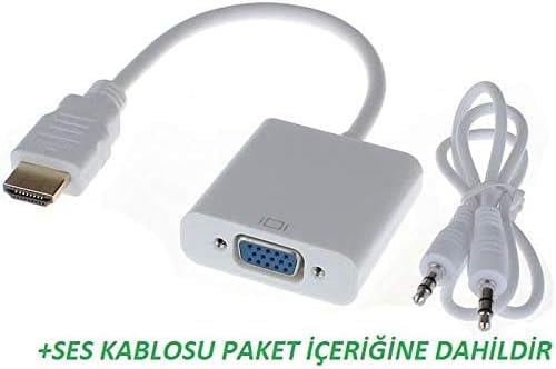 HDMI to VGA Dönüştürücü Kablo Ses Destekli Adaptör Çevirici PS3 Kulaklık Monitör Tv Led Uydu 4548