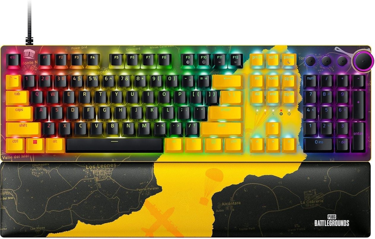 Huntsman V2 Optical Gaming Keyboard: Fastest Clicky Optical Switches w/Quick Keystrokes & 8000Hz Polling Rate - Doubleshot PBT Keycaps - Dedicated Media Keys & Dial - PUBG: Battleground Edition