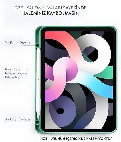 iPad Tablet İle Uyumlu Kılıf Lüks Kadife İç Kaplamalı Suni Deri Mıknatıslı Standlı Tablet Arka Kapak (Yeşil, iPad Air 10.9 inç/iPad 10.Nesil 10.9)