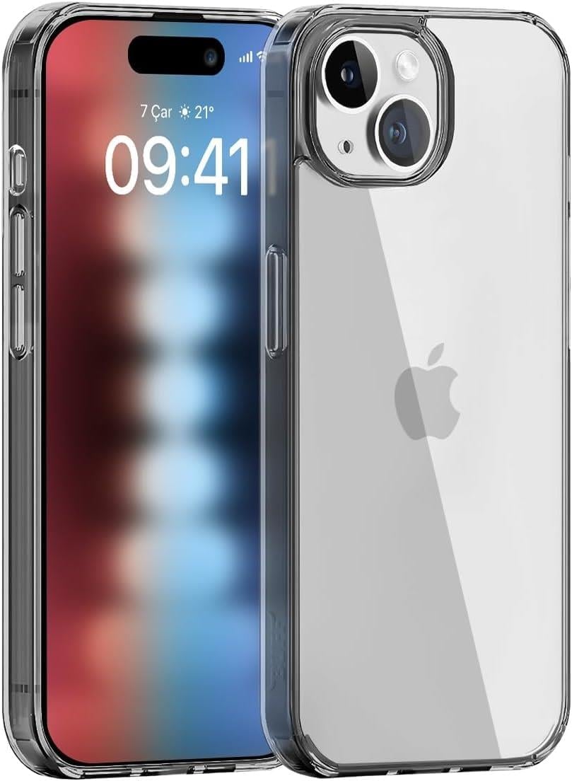 iPhone 15 (6.1") Air Hybrid Darbe Emici TPU + PC Şeffaf Kılıf (Smoke Black)