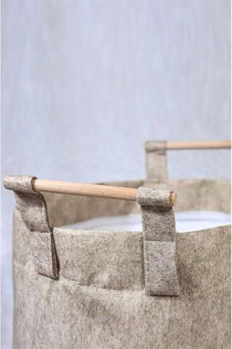 Keçe Tahta Saplı Düzeleyici Sepet - Çok Amaçlı Saklama Organizer Kutu Maxi Kahverengi 25x18x15cm -