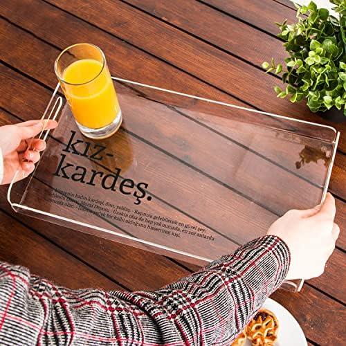 Kız Kardeş Kelime Anlamlı Hediye Akrilik Tepsi - 22 x 40 cm - Suya Dayanıklı Tasarım
