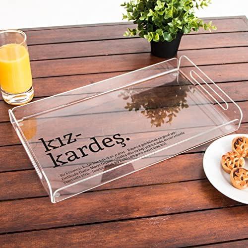 Kız Kardeş Kelime Anlamlı Hediye Akrilik Tepsi - 22 x 40 cm - Suya Dayanıklı Tasarım