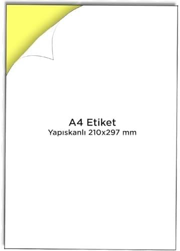 label A4 Etiket Yapışkanlı | 100 Sayfa Adres etiketi 210x297 mm - 100 Sayfa Çok amaçlı Universal Etiketler - Adres Etiketler - Beyaz Etiket