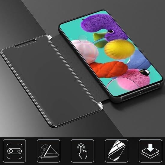 Redmi Note 9 Uyumlu Aynalı Kapaklı Standlı Clear View Kılıf (Siyah)