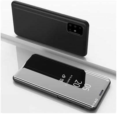 Redmi Note 9 Uyumlu Aynalı Kapaklı Standlı Clear View Kılıf (Siyah)