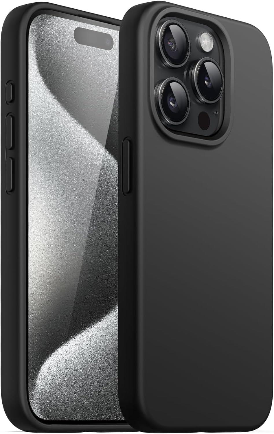Trend iPhone 15 Promax Uyumlu içi Kadife Lansman Liquid Silicone kılıf Şok Emici Full Kasa Koruma Sağlayan Kılıf Siyah