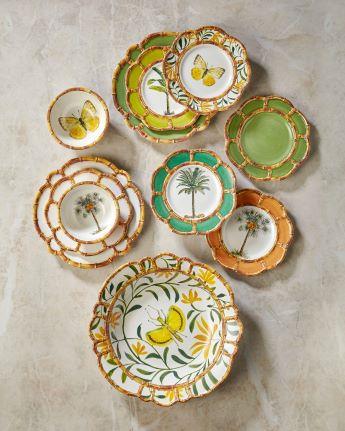 Bambu Collection 23 cm Yeşil-Beyaz Melamin Kahvaltı Tabağı 
