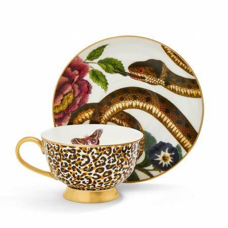 CREATURES OF CURIOSITY ÇAY FİNCAN VE TABAĞI BEYAZ&LEOPAR