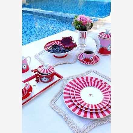 Kırmızı Pembe Porselen Kahvaltı Tabağı 21 Cm Love Birds