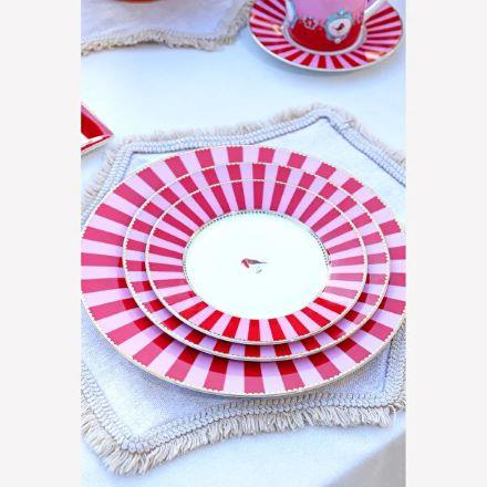 Kırmızı Pembe Porselen Kahvaltı Tabağı 21 Cm Love Birds