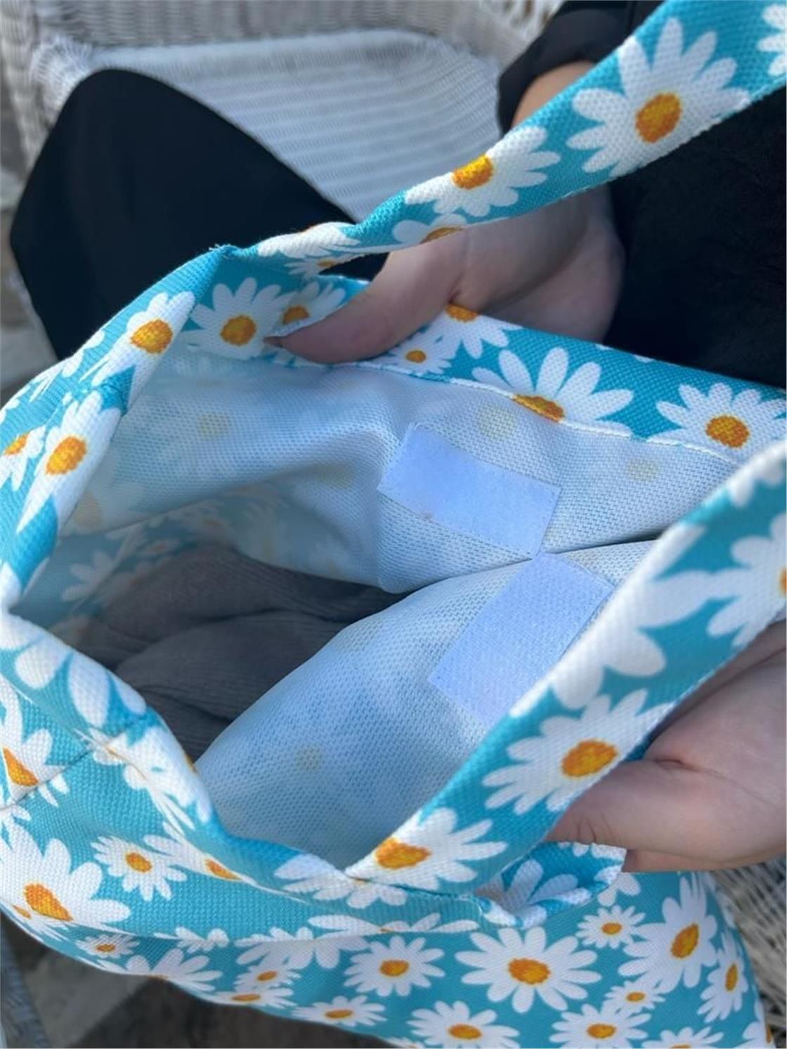 Mavi Papatyalı Kadın Körüklü Kumaş, Bez Kol ve Omuz Çantası