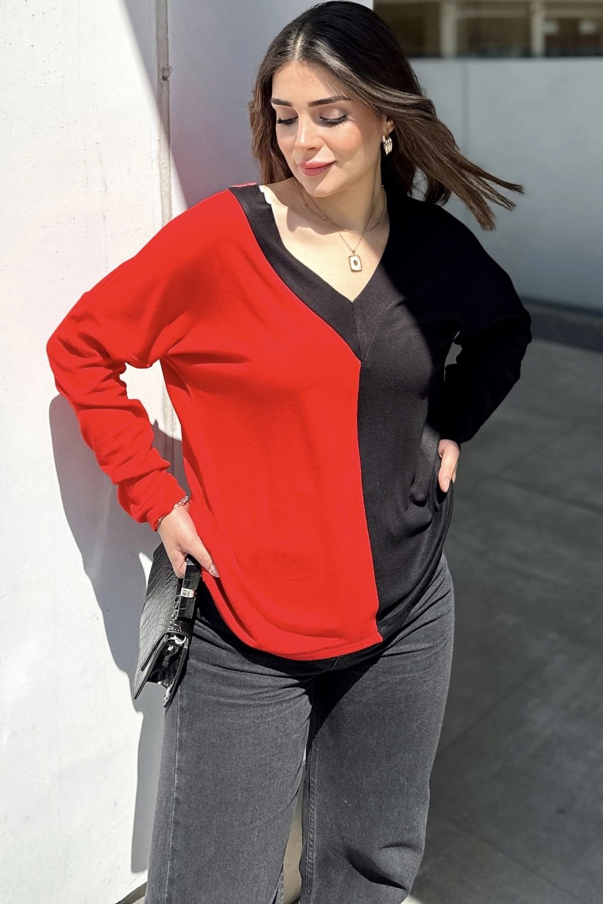 Kırmızı Pamuk Salaş Bluz