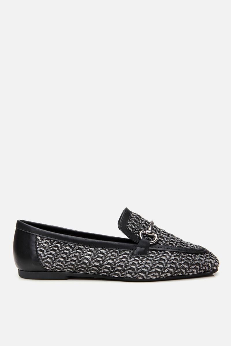 Kadın Siyah Hasır Detaylı Tokalı Loafer