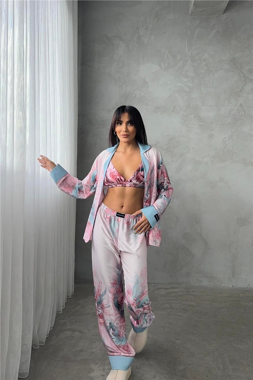 Corso D'acqua Saten Üçlü Pijama Takımı CDK19