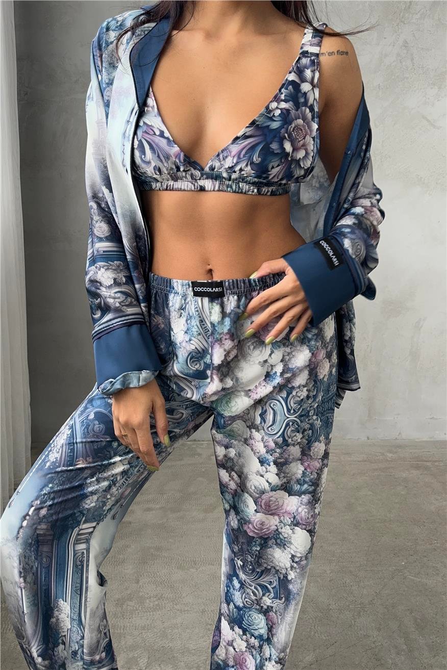 Corso D'acqua Saten Üçlü Pijama Takımı CDK09