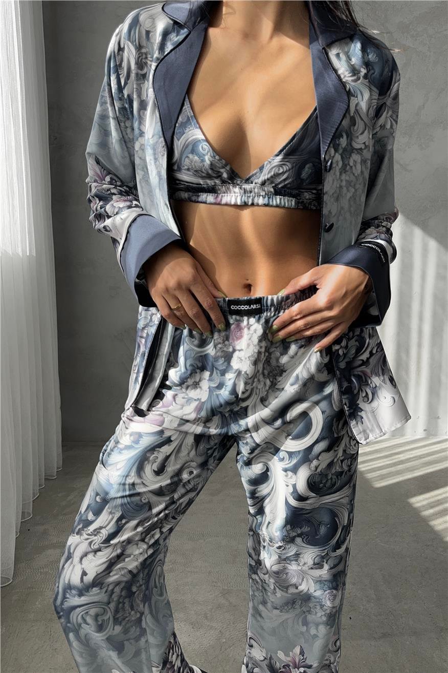 Corso D'acqua Saten Üçlü Pijama Takımı CDK11