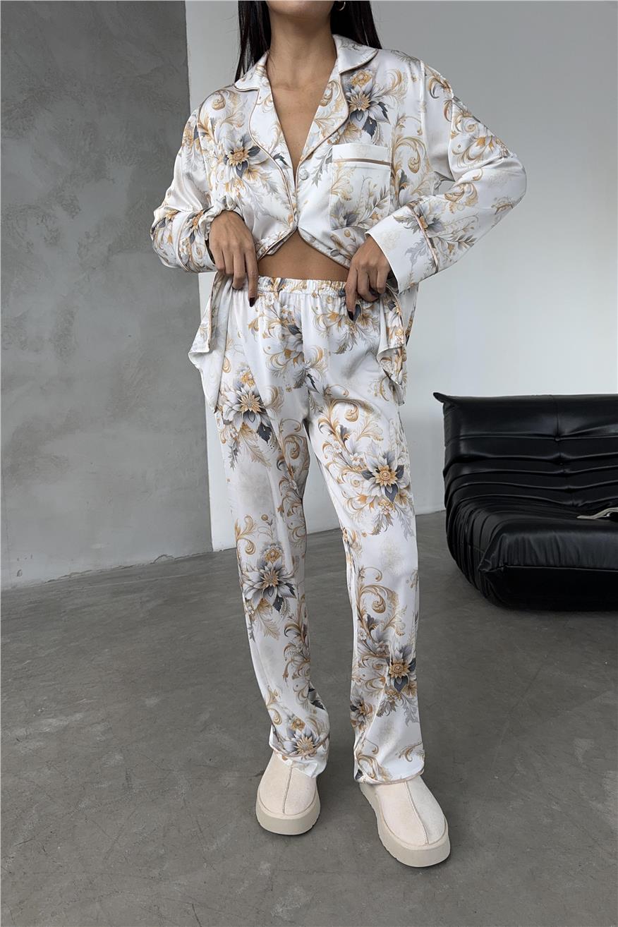 Eleganza Sogno Saten Uzun Pijama Takımı Ccr16