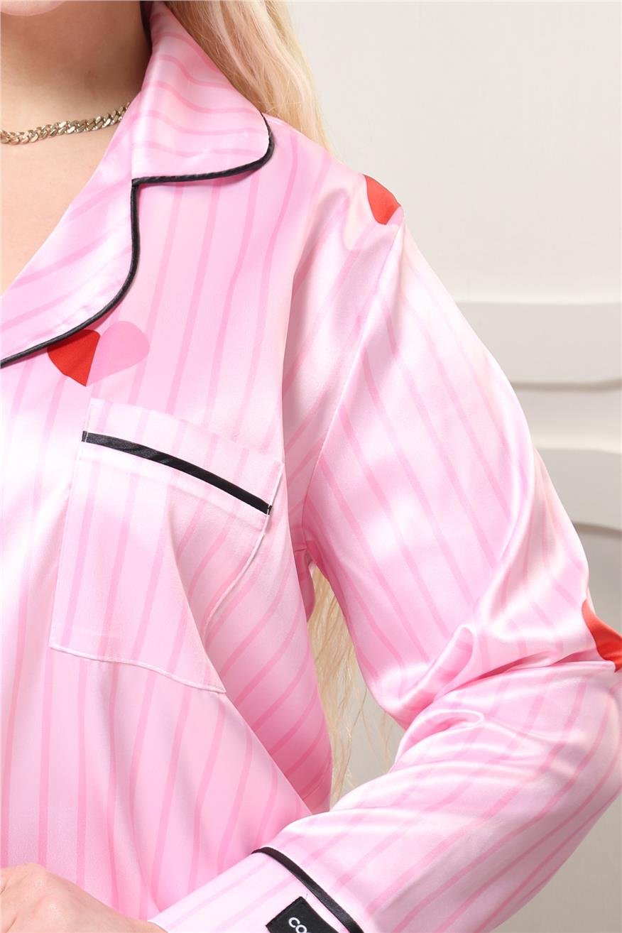 Incanto Rosa Saten Uzun Pijama Takımı (Geniş Beden Aralığı)