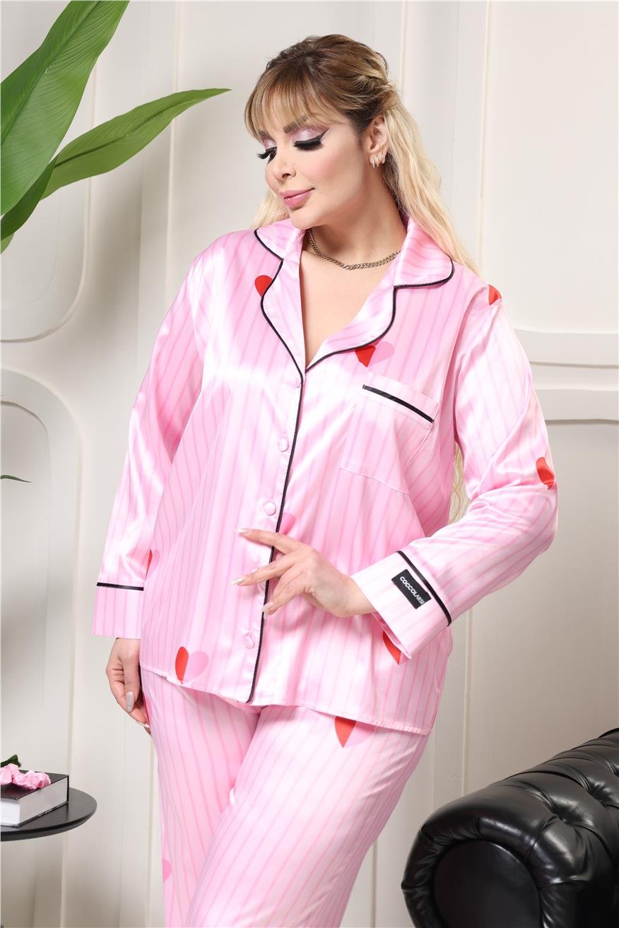 Incanto Rosa Saten Uzun Pijama Takımı (Geniş Beden Aralığı)