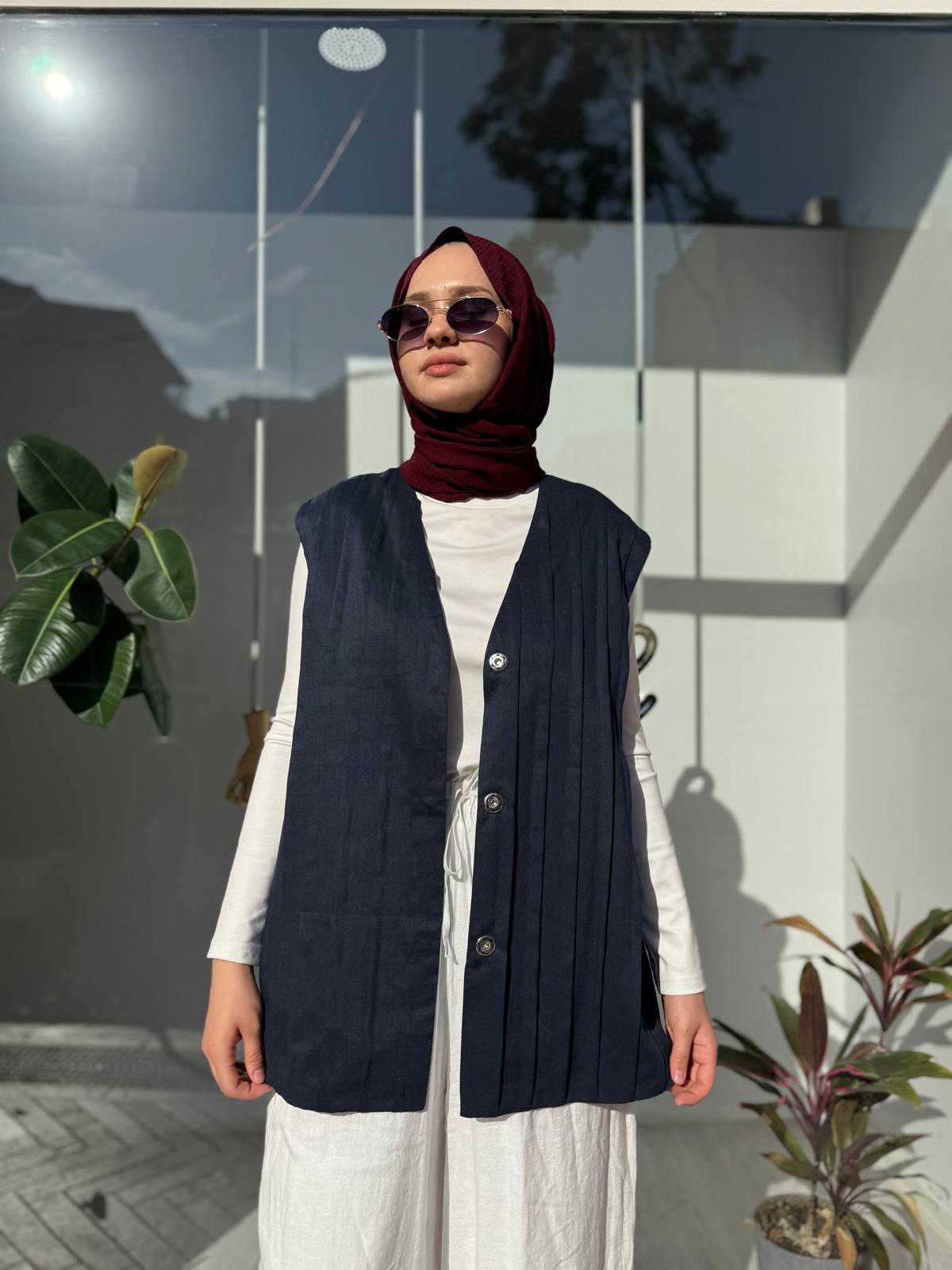 25SS609 Dikiş Detaylı Kadın Serpent Yelek Lacivert