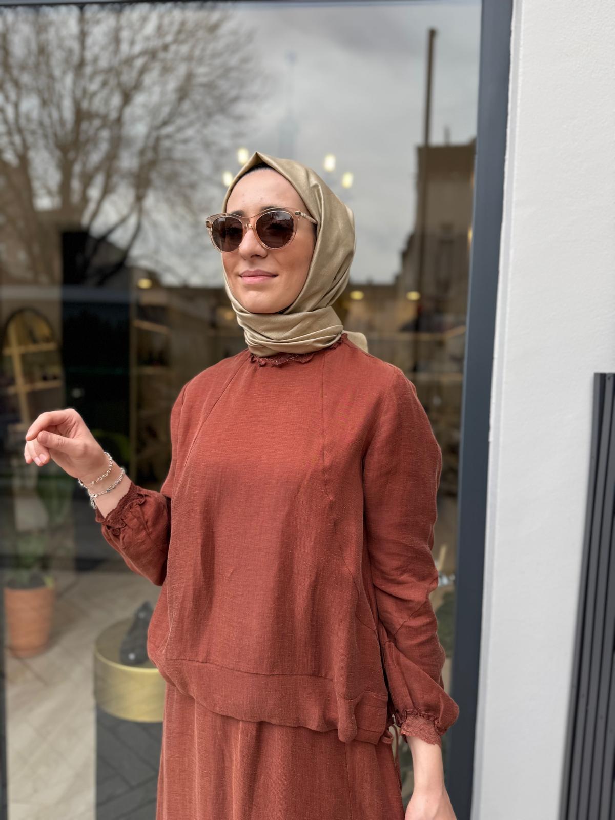 Keten Basic Kadın Etekli Takım Turuncu