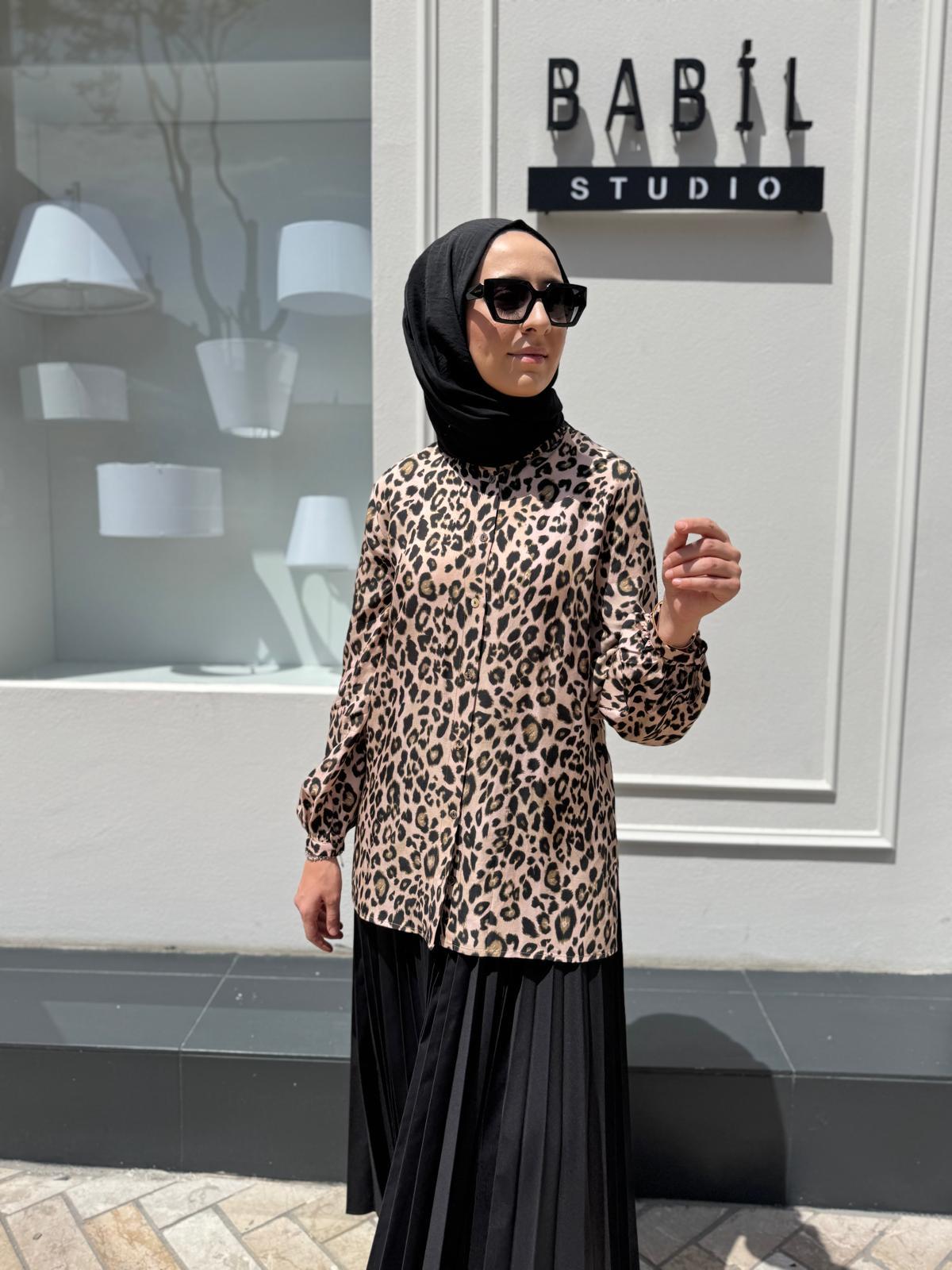 Leopar Desen Kadın Gömlek Leopar