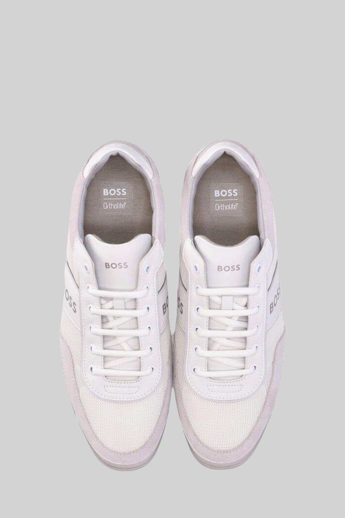Boss Erkek Logolu Deri Detaylı Saturn Sneaker Ayakkabı Beyaz