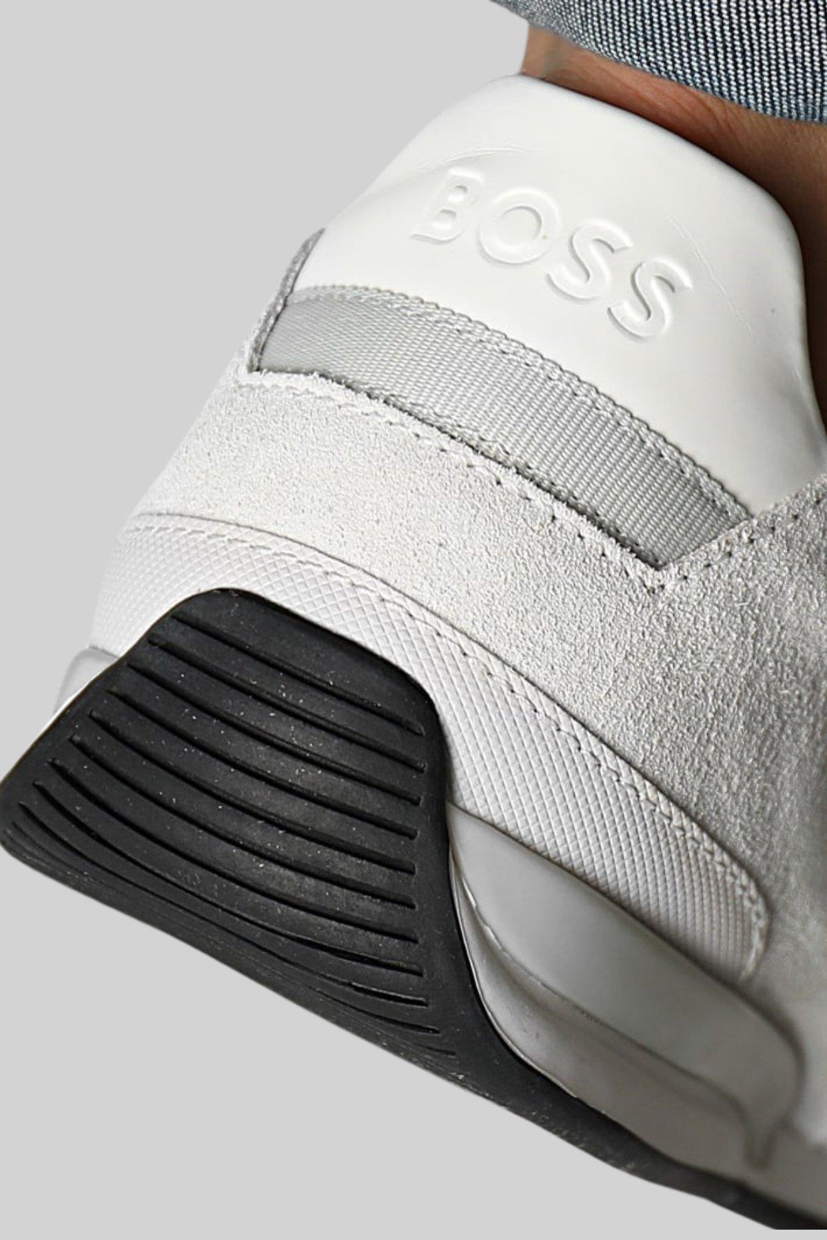 Boss Erkek Logolu Deri Detaylı Saturn Sneaker Ayakkabı Beyaz