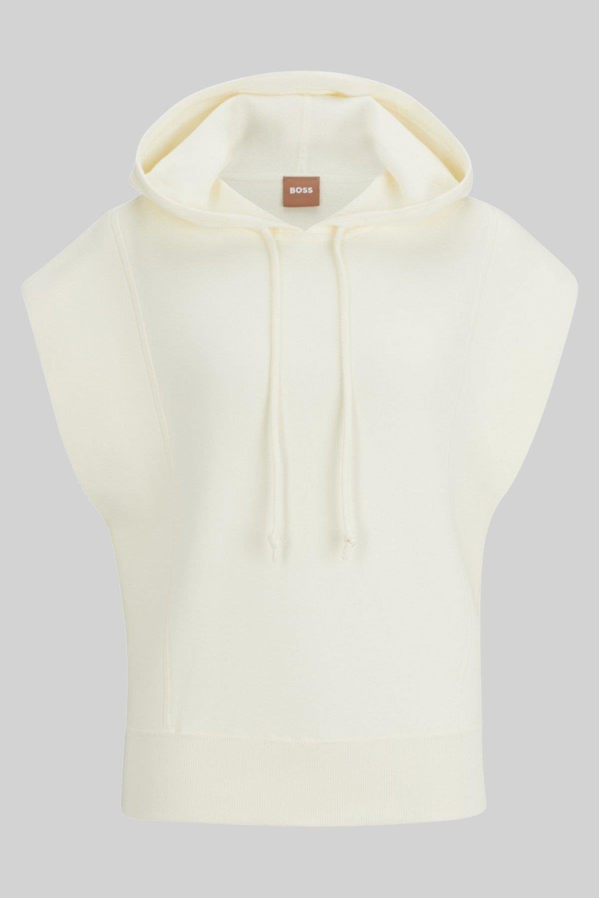 Boss Fiume Kolsuz Kapşüşonlü Sweatshirt Beyaz