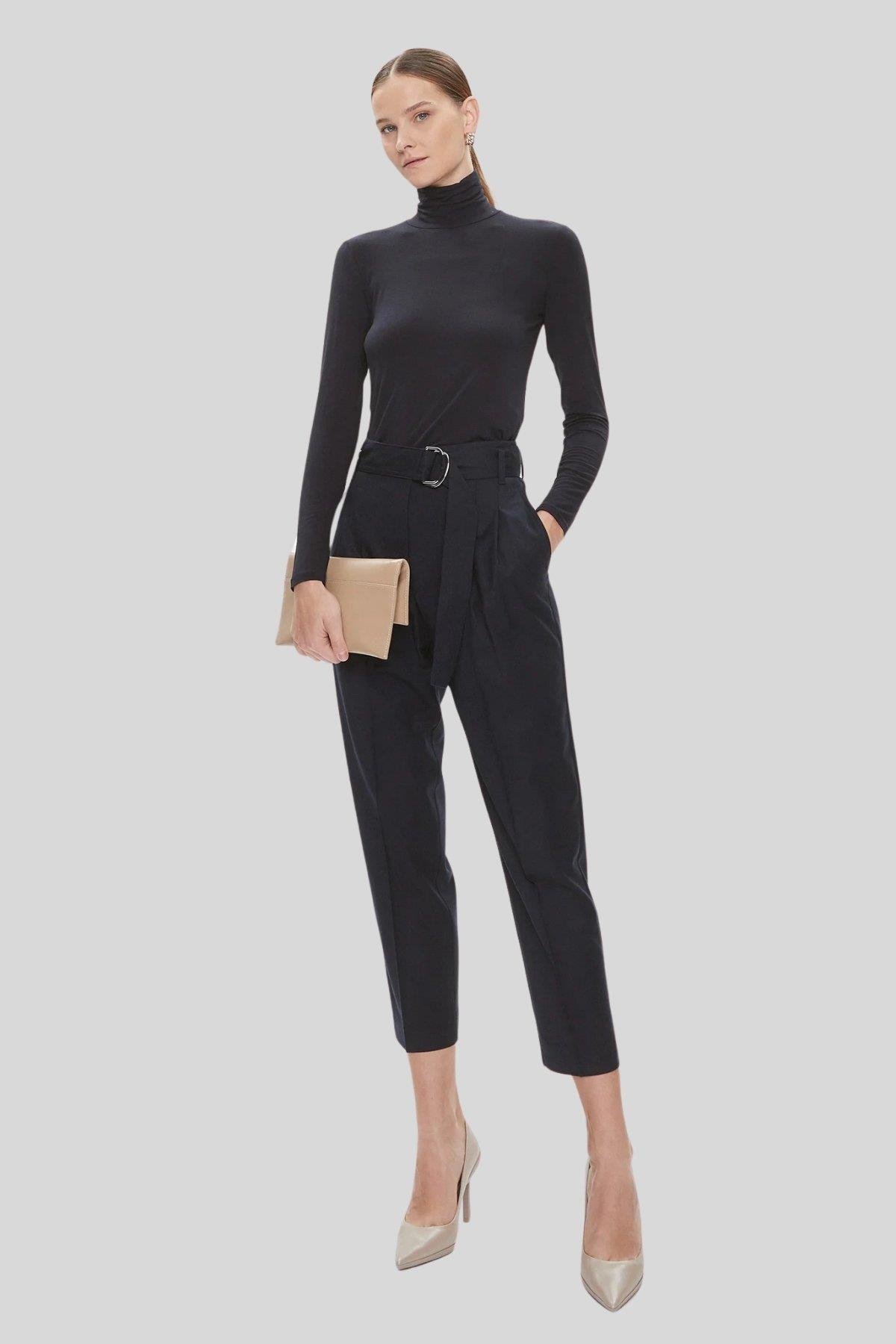 Boss Kadın Regular Fit Yün Pantolon Lacivert
