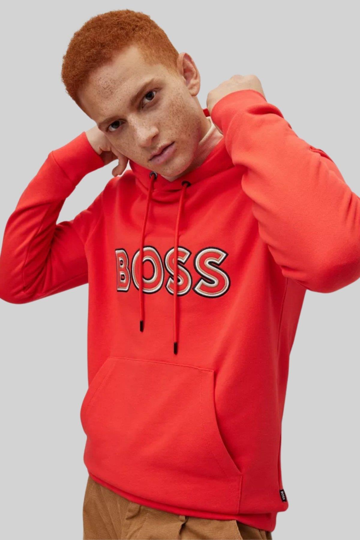 Boss Kapüşonlu Erkek Sweatshirt Turuncu