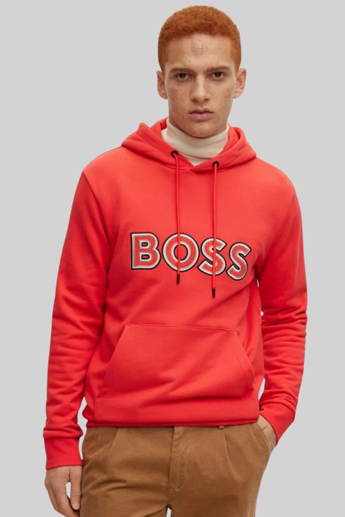 Boss Kapüşonlu Erkek Sweatshirt Turuncu