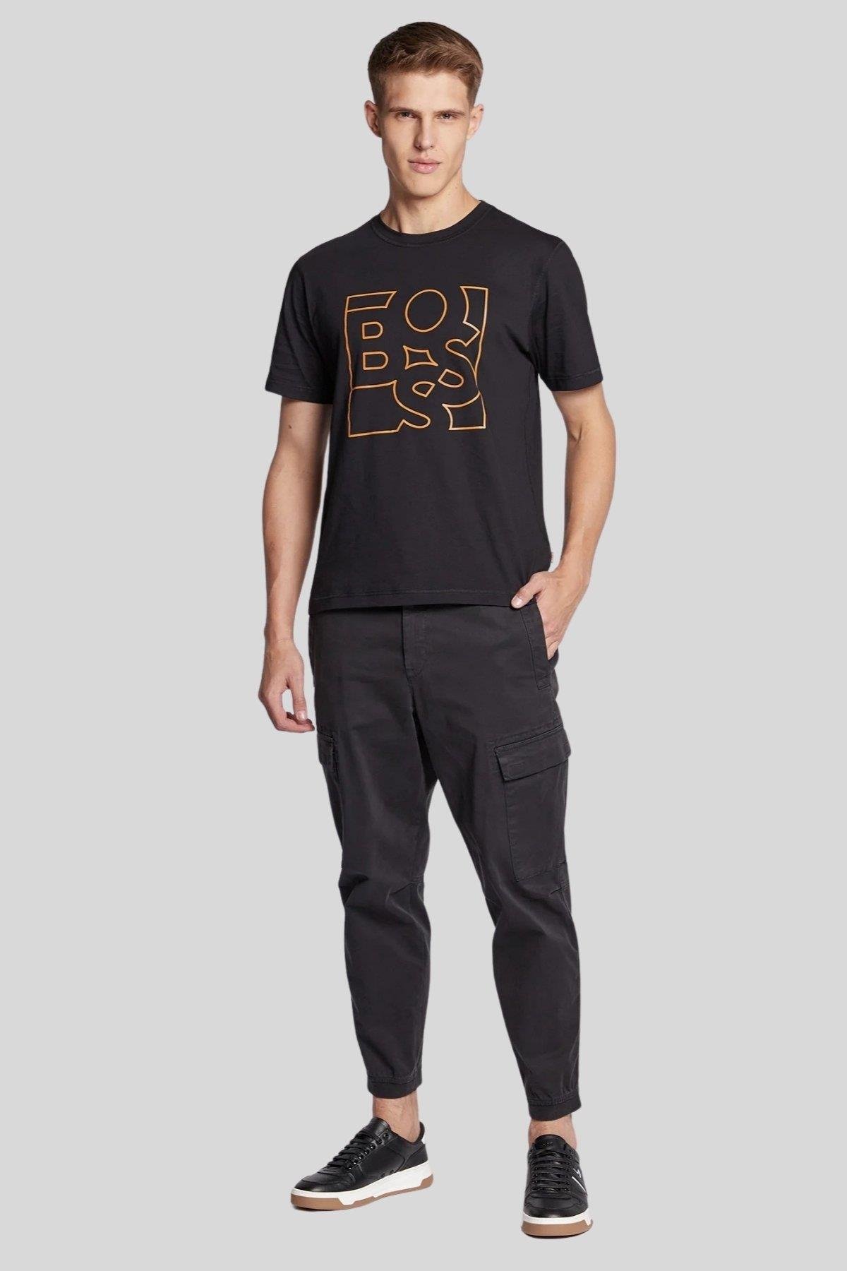 Boss Logolu Erkek T-Shirt Siyah