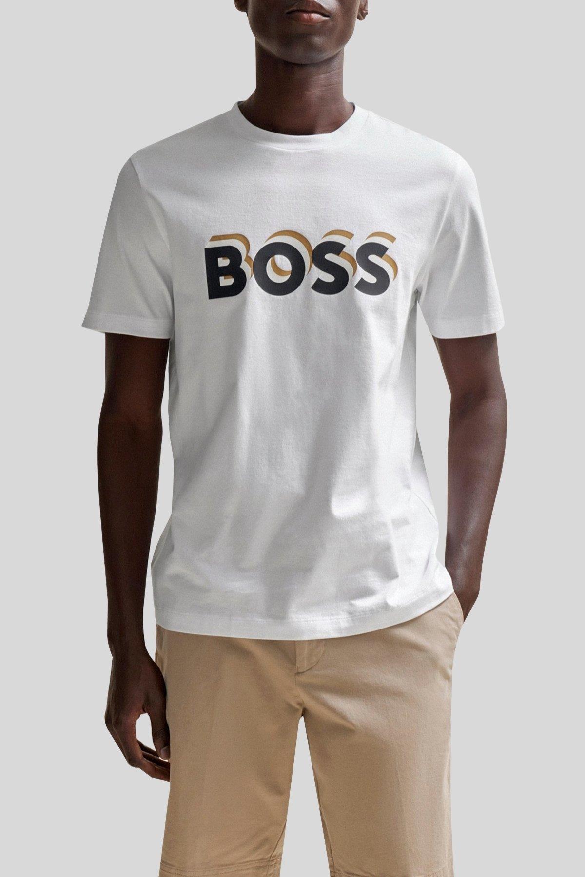 Boss Logolu Regular Fit Erkek T-Shirt Beyaz
