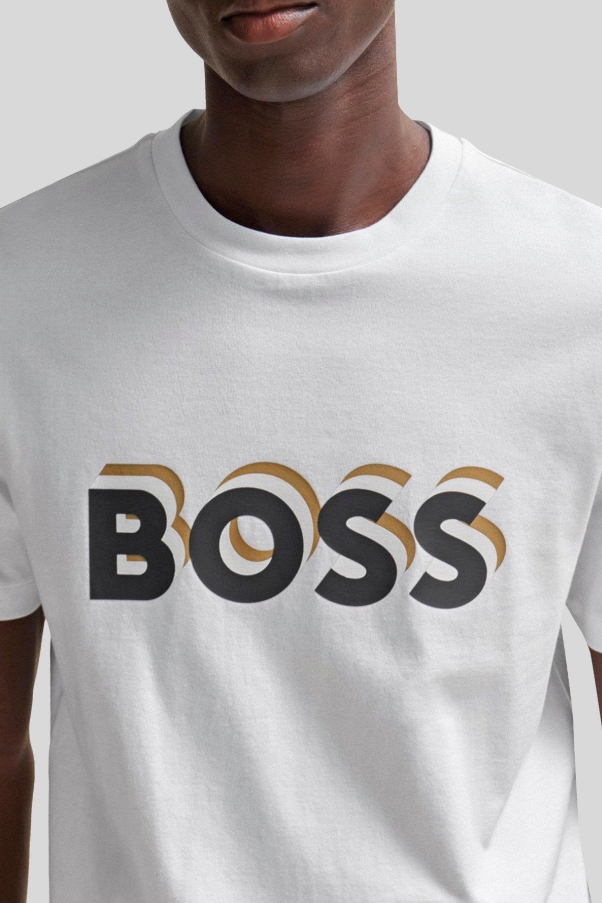 Boss Logolu Regular Fit Erkek T-Shirt Beyaz