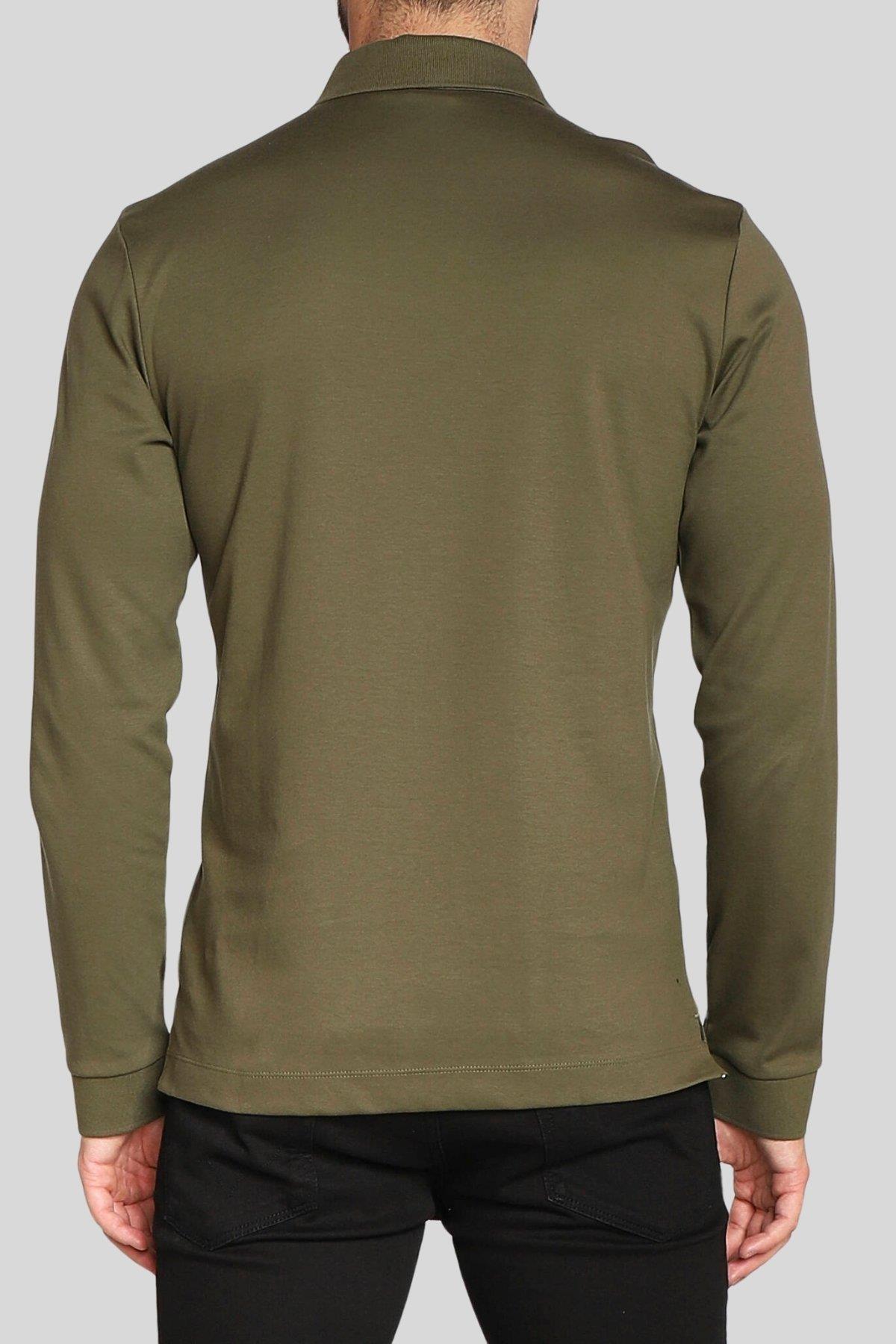 Boss Marka Logolu Uzun Kollu Erkek Polo Yaka T-Shirt Yeşil