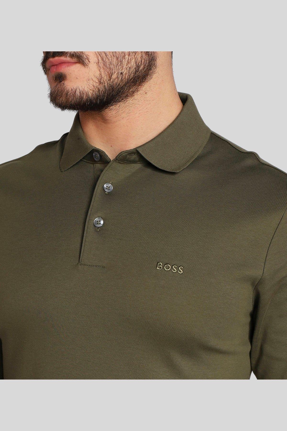 Boss Marka Logolu Uzun Kollu Erkek Polo Yaka T-Shirt Yeşil
