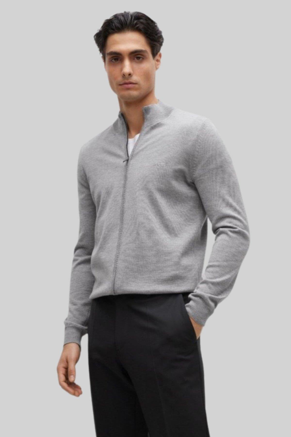 Boss Regular Fit Dik Yaka Erkek Hırka Gri