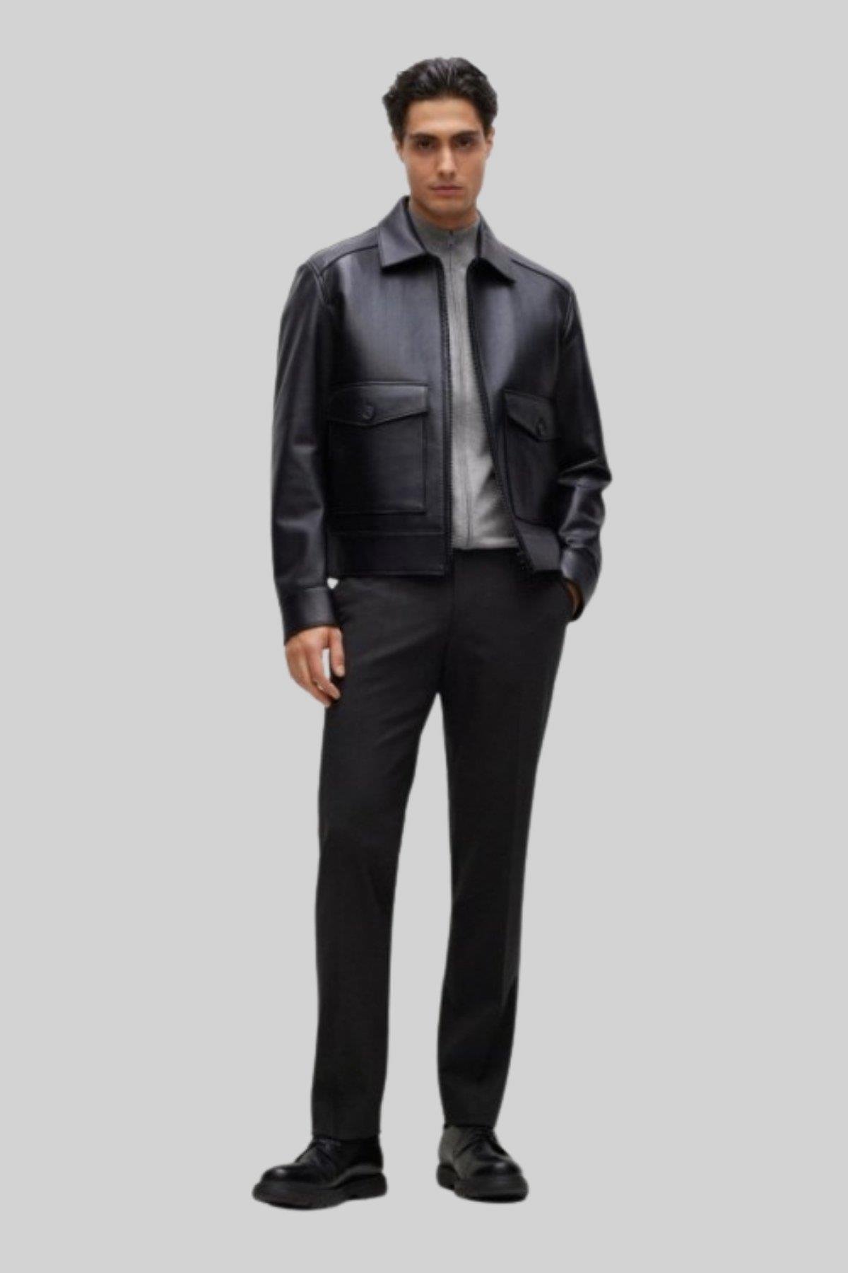 Boss Regular Fit Dik Yaka Erkek Hırka Gri