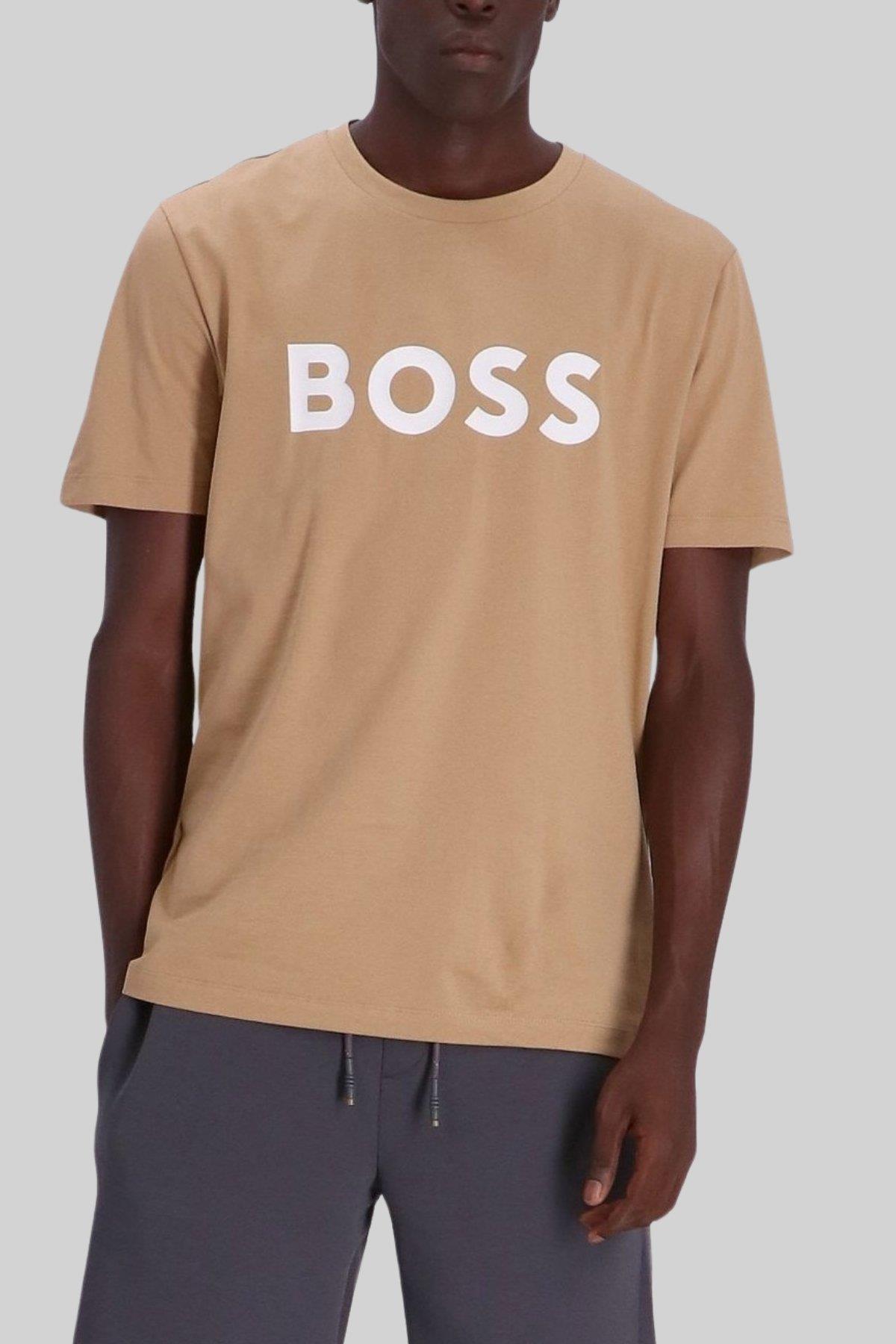 Boss Regular Fit Düz Bisiklet Yaka Erkek T-Shirt Bej