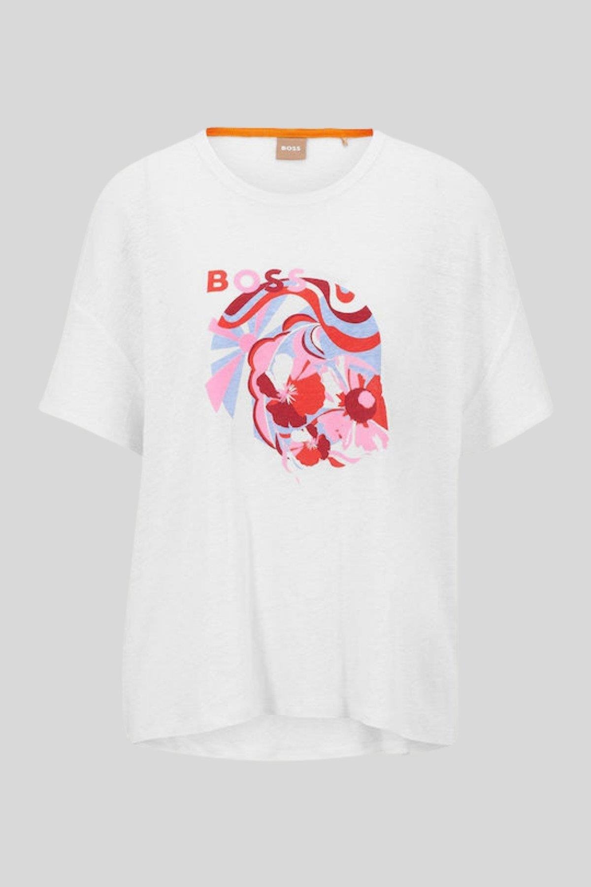 Boss Regular Fit Kadın Baskılı T-Shirt Beyaz