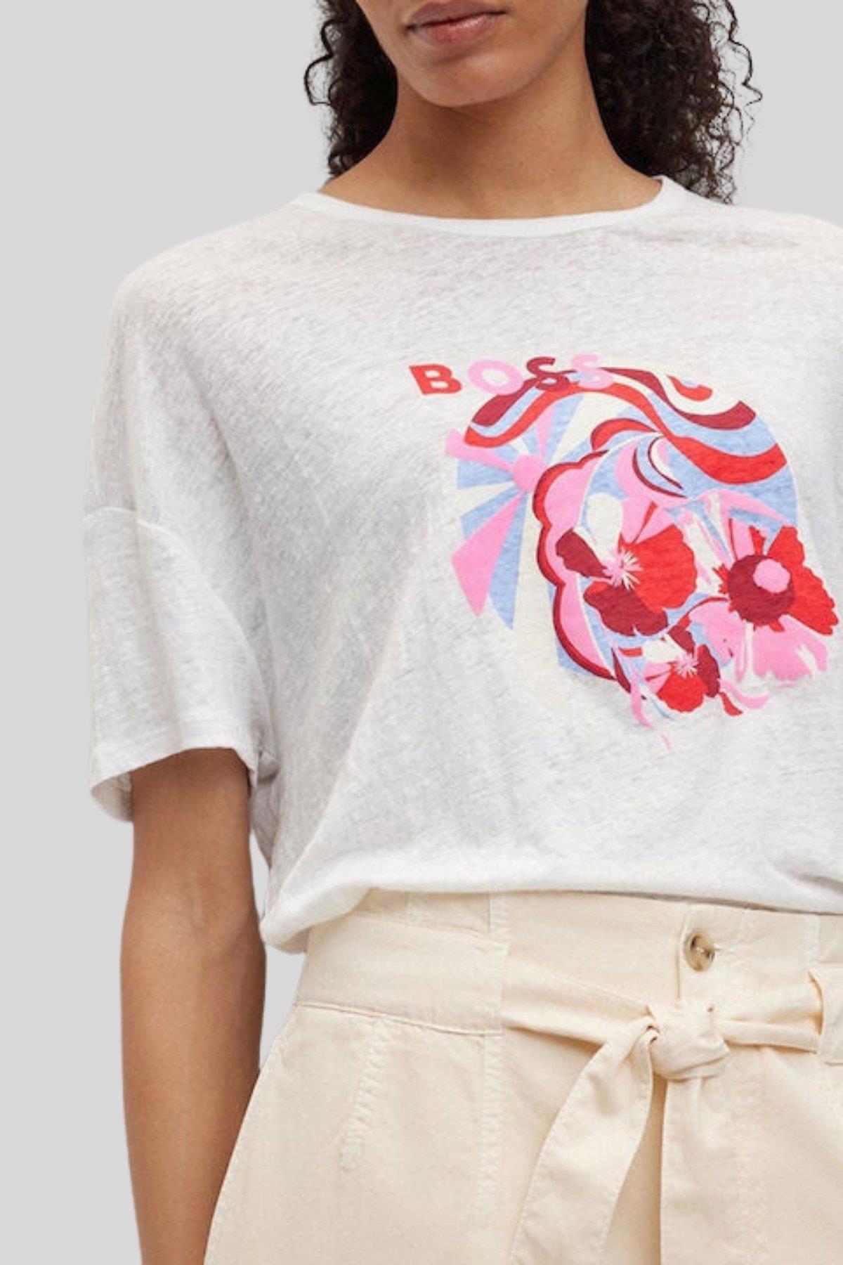 Boss Regular Fit Kadın Baskılı T-Shirt Beyaz