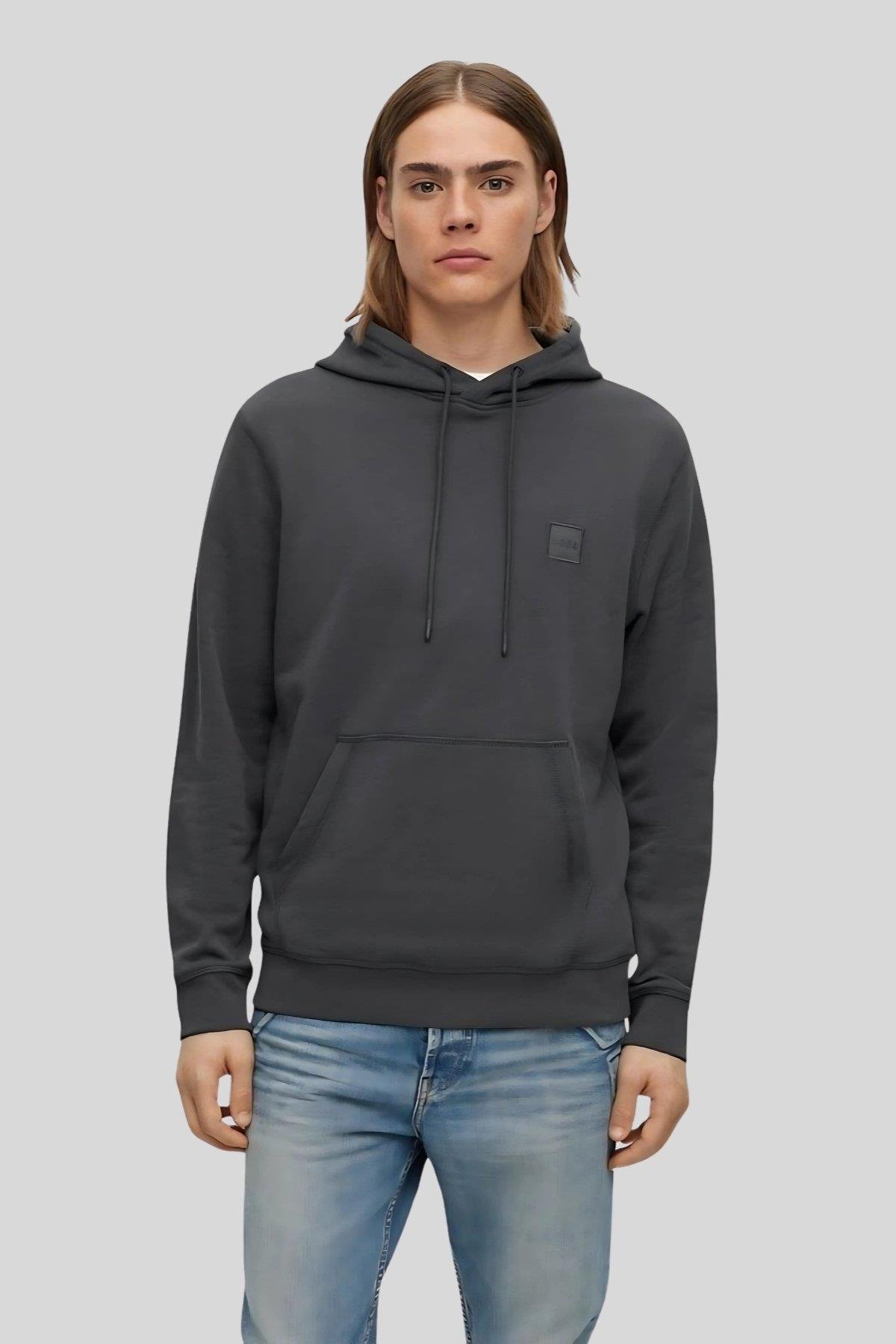 Boss Regular Fit Kapüşonlu Erkek Sweatshirt Gri