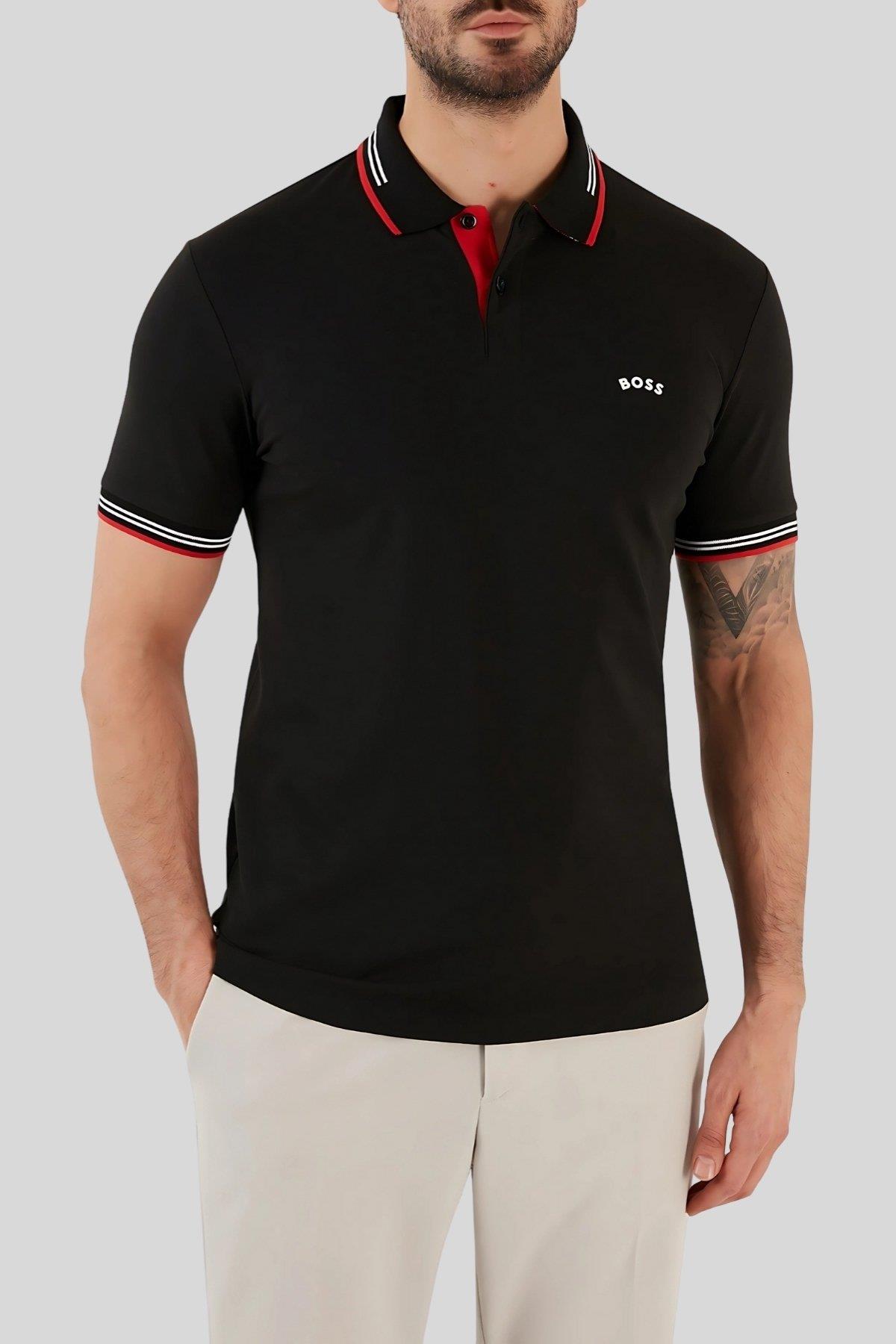 Boss Slim Fit Paul Curved Polo Yaka T-Shirt Siyah