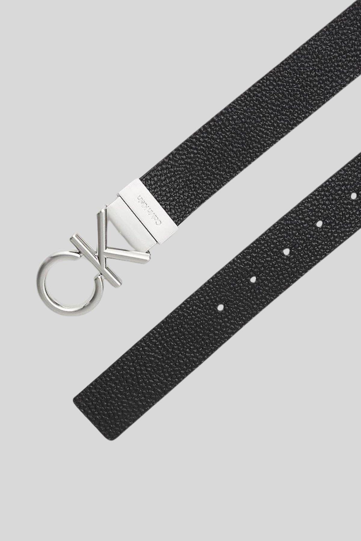 Calvin Klein Erkek Düz Deri Logolu Kemer Siyah