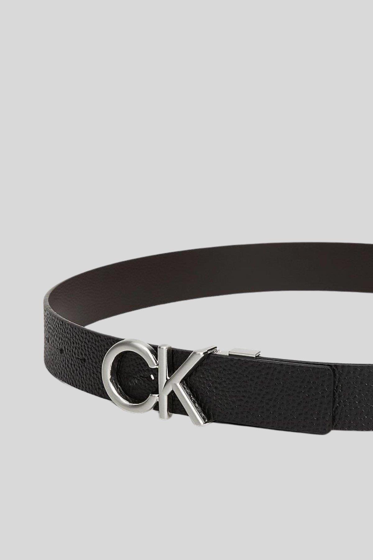 Calvin Klein Erkek Düz Deri Logolu Kemer Siyah