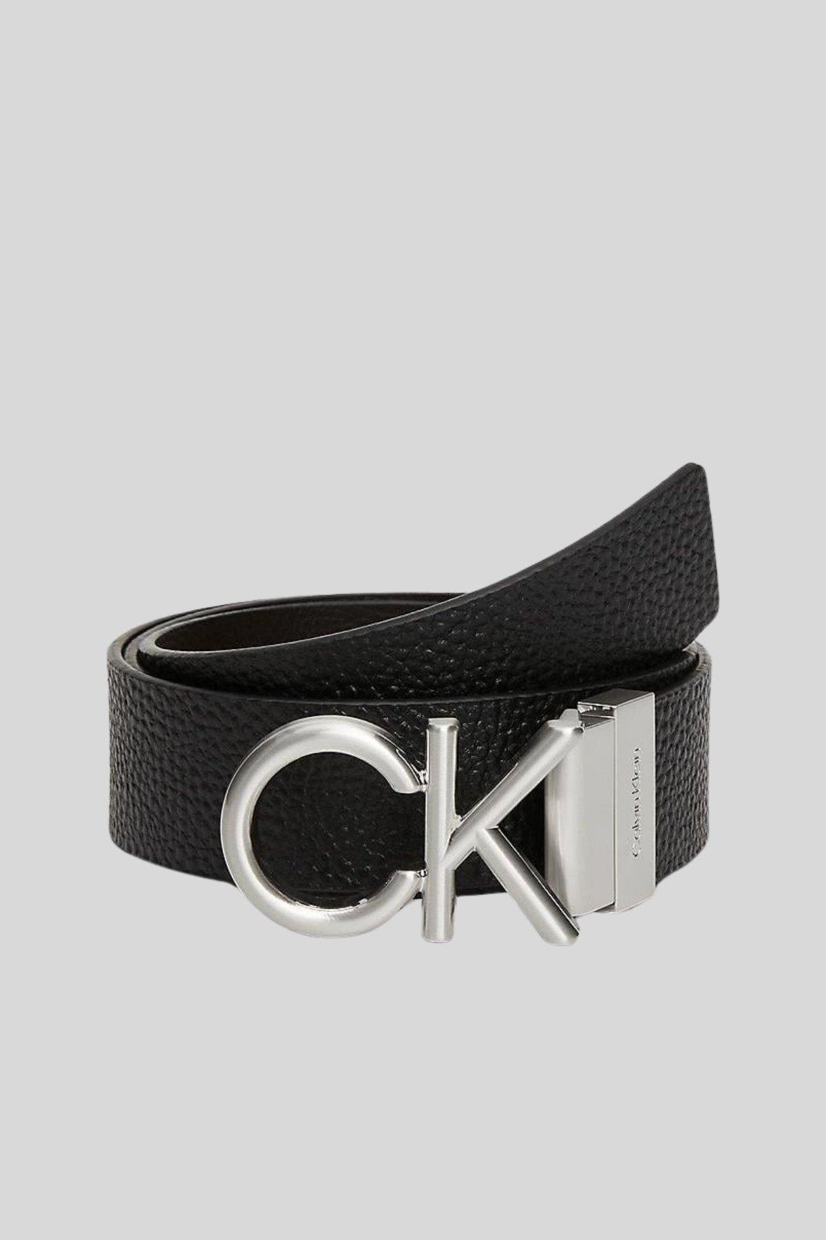 Calvin Klein Erkek Düz Deri Logolu Kemer Siyah